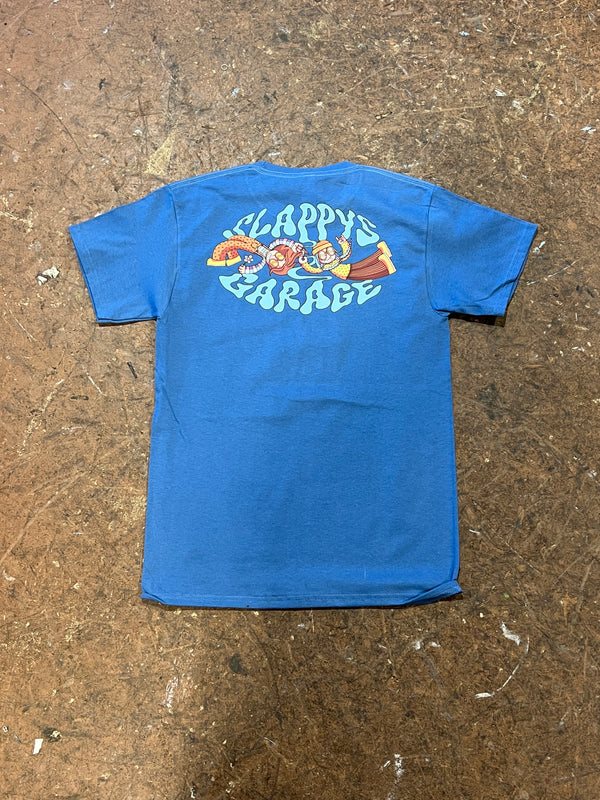 Slappy's Garage- Far Out Shop Tee- Blue