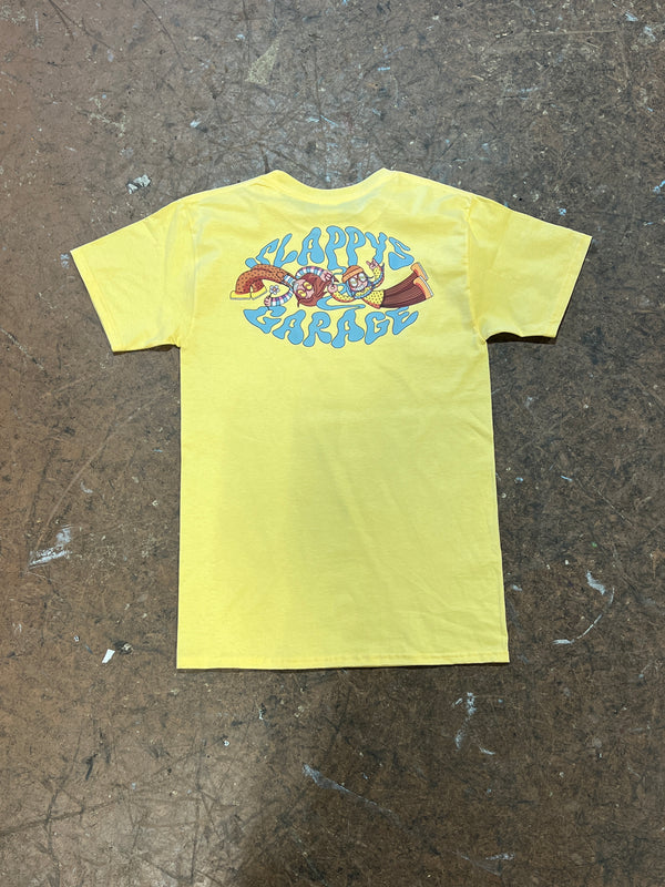Slappy's Garage- Far Out Shop Tee- Yellow